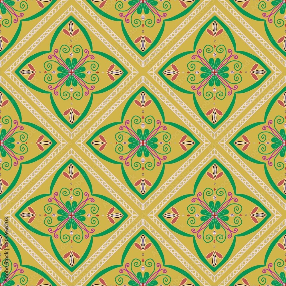 Geometric ethnic pattern design for carpet, wallpaper, clothing, wrapping, batik, fabric, illustration embroidery style, background.