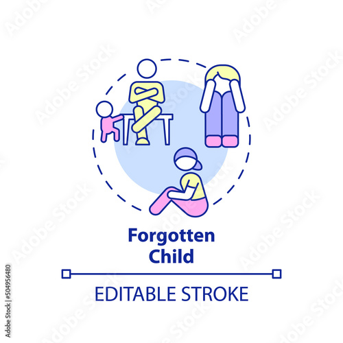 Forgotten child concept icon. Child role in dysfunctional families abstract idea thin line illustration. Isolated outline drawing. Editable stroke. Arial, Myriad Pro-Bold fonts used