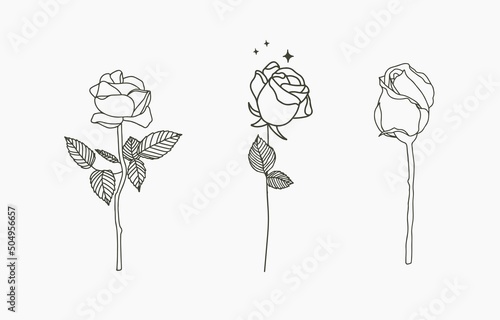 Black rose collection with leaves.Vector illustration for icon,logo,sticker,printable and tattoo