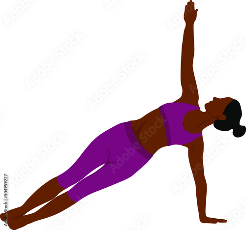 Fototapet Yoga time concept, beautiful woman doing yoga exercise vector illustration