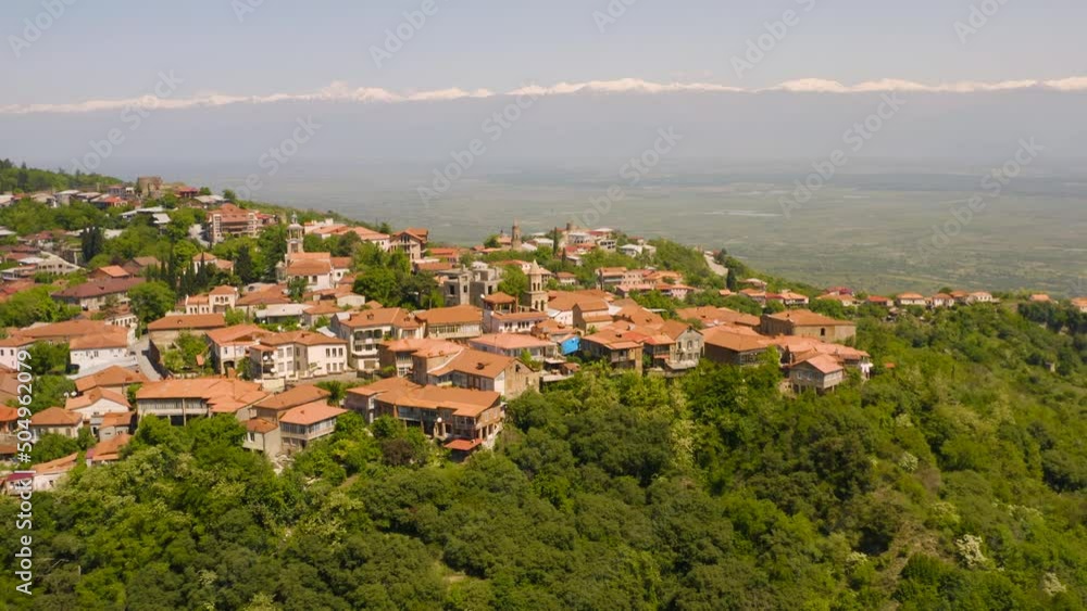 Aerial view of Sighnaghi. It is picturesque town in the Kakheti region of Georgia Aerial view of Sighnaghi. It is picturesque town in the Kakheti region of Georgia