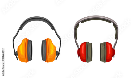Safety earmuffs set. Industrial protective equipment vector illustration
