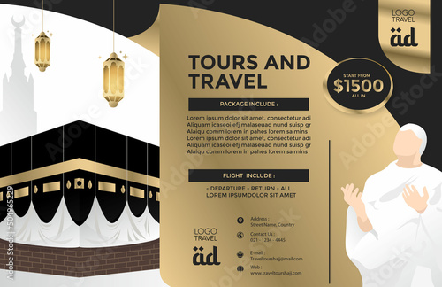 Luxury hajj umrah design in gold color template for brochure modern design