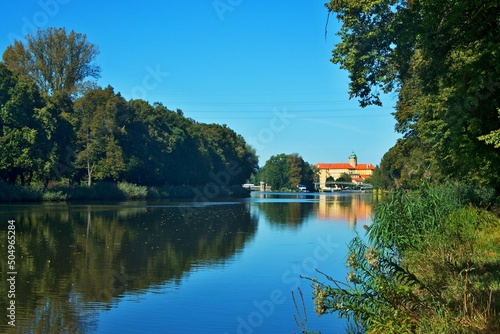 Czech Republic - view of the river Elbe and castle in the city of Podebrady