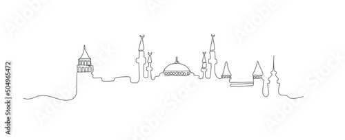 Vector Istanbul One Line Illustration, Single Continuous Line Drawn City Landmarks, Minimal Modern Style Illustration Isolated on White Background.