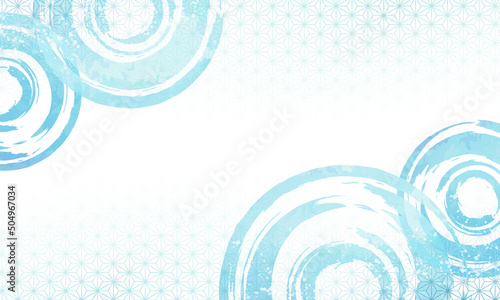 夏　和　波紋　背景　水彩風　お中元　麻の葉,　雨　水　