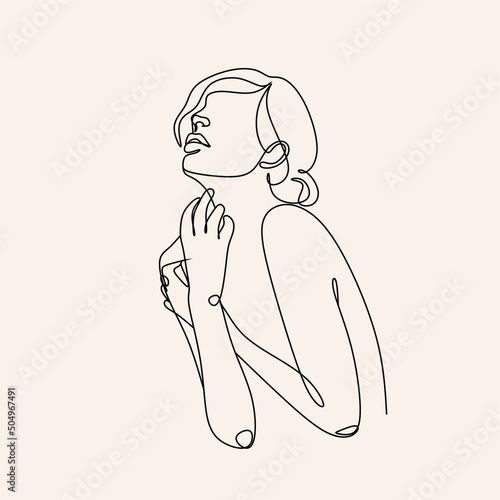 Abstract woman face line drawing. Line art Print. Cosmetics logo. Fashion sketch