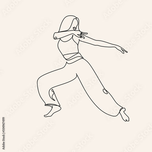 Line art wellness dancing woman. minimalist modern Line drawing Female dance