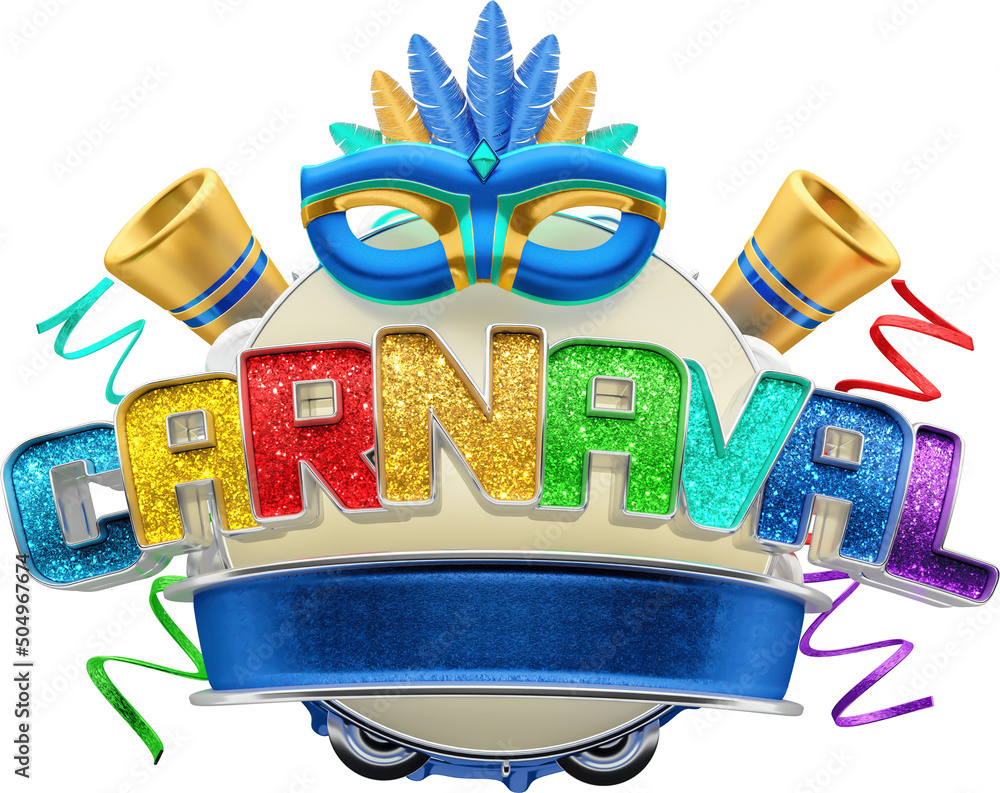 Carnival label on tambourine in portuguese 3d render realistic ilustração do Stock Adobe Stock