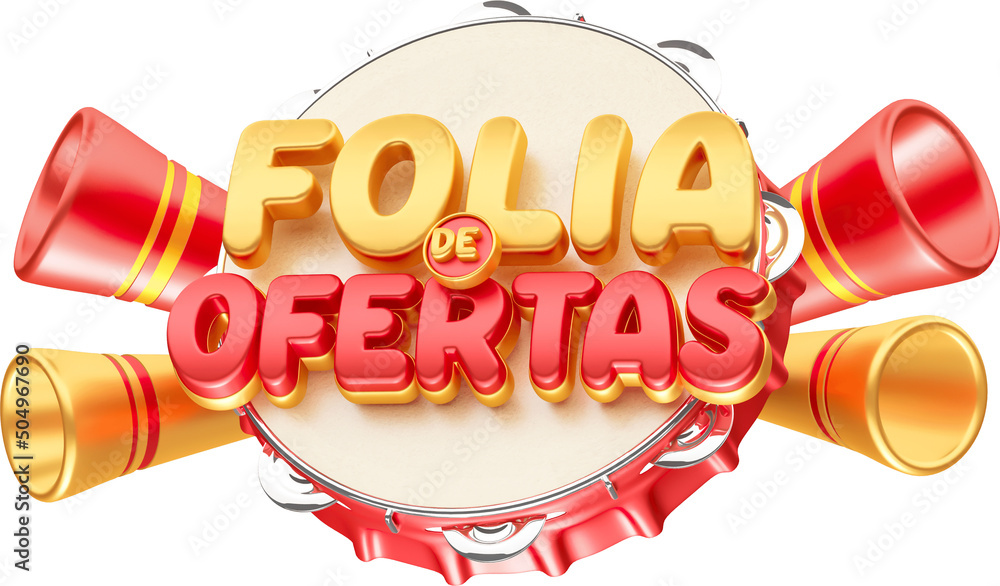 Label revelry de offers on tambourine in portuguese 3d render realistic Stock Illustration