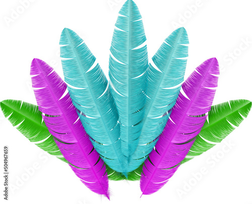 Colorful carnival feathers in 3d render realistic photo