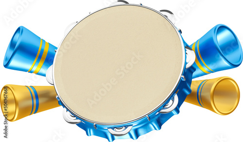 Foto Label with tambourine and speakers in 3d render