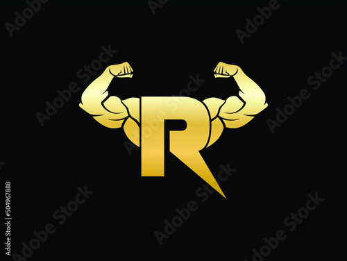 Letter R Logo With muscular shape. Fitness Gym logo.