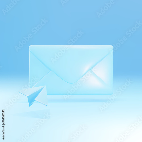 Tablou canvas 3d blue  mail envelope icon with paper plane isolated on blue background