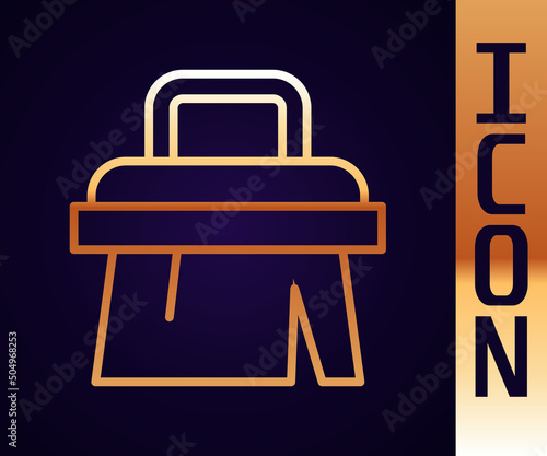 Gold line Sauna brush icon isolated on black background. Wooden brush with coarse bristles for washing in the bath. Anti cellulite massage. Vector
