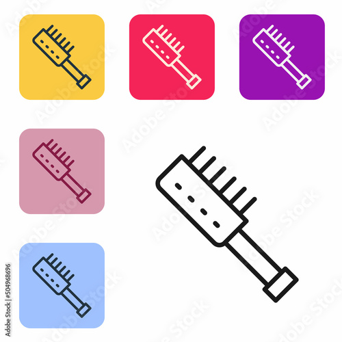 Black line Sauna brush icon isolated on white background. Wooden brush with coarse bristles for washing in the bath. Anti cellulite massage. Set icons in color square buttons. Vector