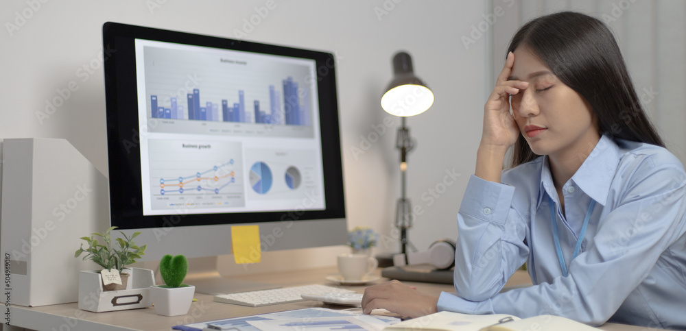 Asian female staffers are disappointed by the mistakes made,Despair or disappointment, Failure of life concept. Asian female staffers are disappointed by the mistakes made,Despair or disappointment, Failure of life concept.