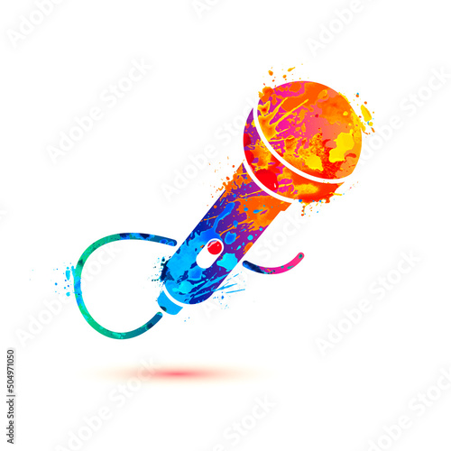 Microphone icon. Vector splash paint colorful symbol