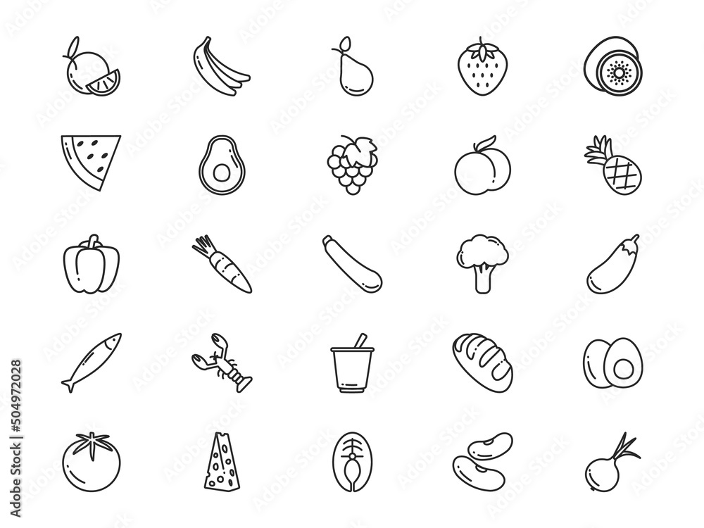 Healthy food line icons set. Fruits and vegetables. Healthy food line icons set. Fruits and vegetables.