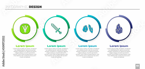 Set Neptune planet, Medieval sword, Magic stone and . Business infographic template. Vector