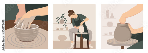 Set of illustrations for a pottery workshop. photo