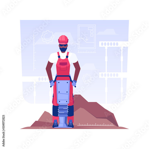 Soil compaction isolated concept vector illustration. Contractor with soil compaction machine, earth tampers, house construction, residential area building, excavation works vector concept.
