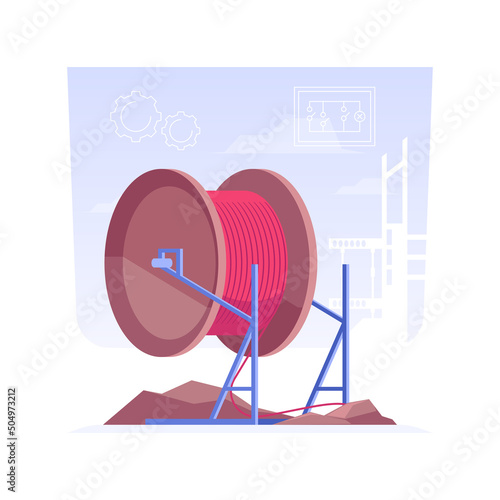 Laying electric cables isolated concept vector illustration. Engineers lays electric cables during residential area building, private house construction, excavation works vector concept.