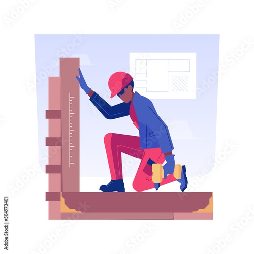 Floor joists installation isolated concept vector illustration. Professional builders make floor joists, construction site, rough carpentry, private house building process vector concept.