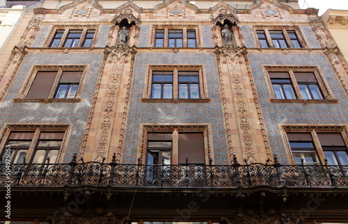 Photography Close up of traditional palace in Vaci utca shopping street, Budapest, Hungary