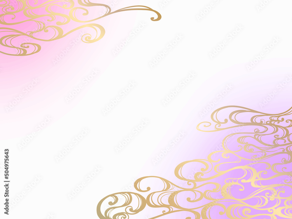 金色の和風の波模様フレーム紫