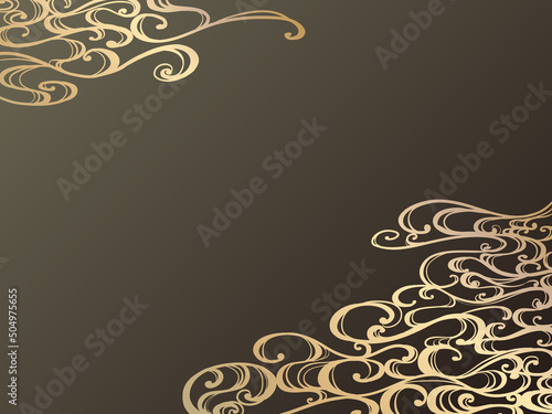 金色の和風の波模様フレーム黒