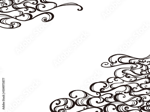 黒い和風の波模様フレーム