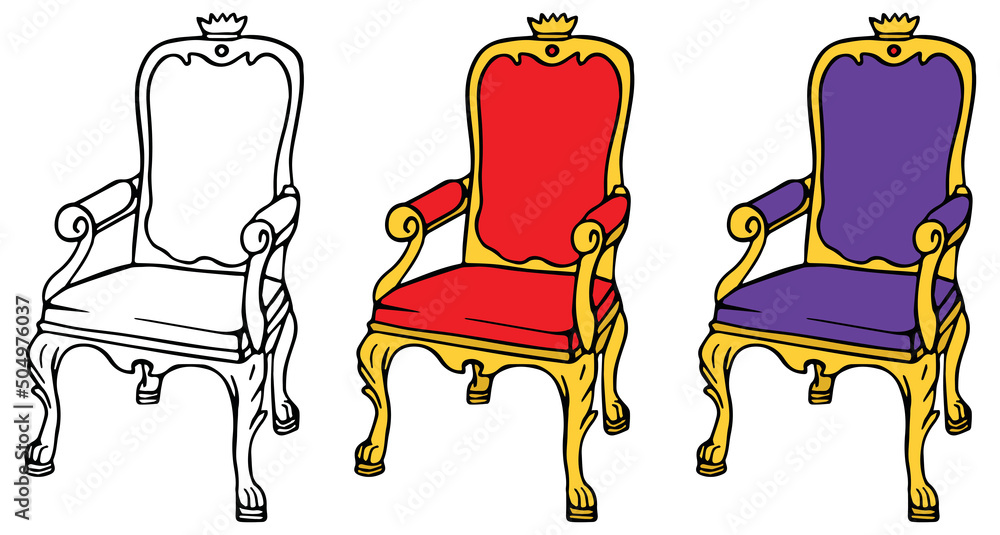 Royal Throne / Chair Clipart Set Outline, Red and Purple Stock Vector