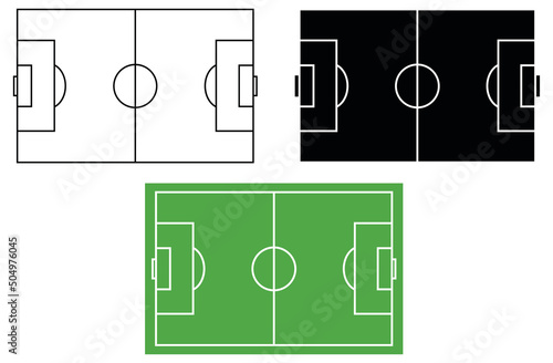 Soccer / Football Field Layout Diagram Clipart Set - Outline, Silhouette and Color