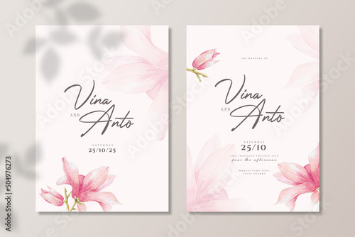 Beautiful Magnolia Flower Wedding Card Set Design