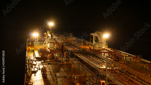 Tanker vessel deck at night time  photo