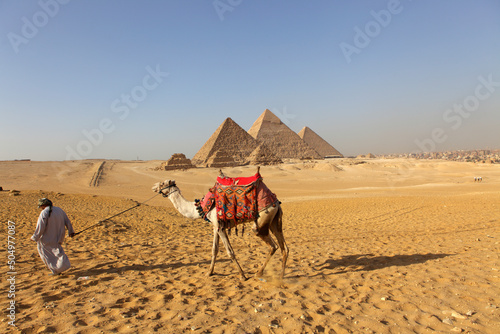 Camel riding at Pyramid complex at Giza, Egypt