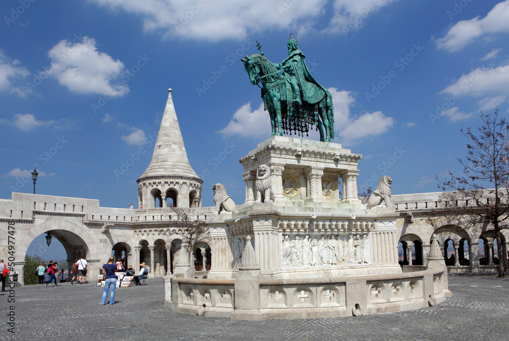 Fisherman's Bastion and the statue of Stephen I of Hungary, Budapest, Hungary