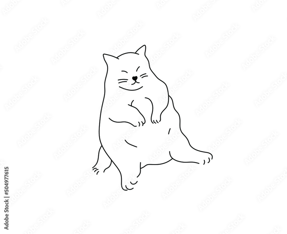 Vector isolated cute cartoon funny fat cat sleeping on its back ...