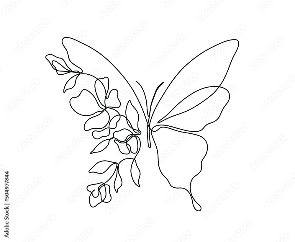 Butterfly On Flower Stock Illustration - Download Image Now - Butterfly -  Insect, Sketch, Black And White - iStock