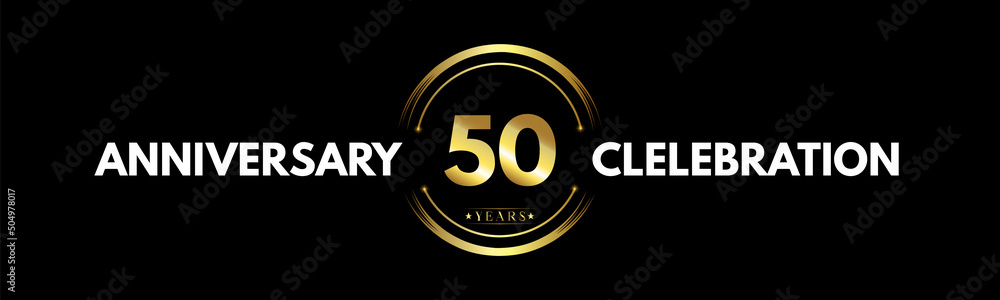 50 years anniversary gold and white color with circle ring isolated on black background for anniversary celebration event, birthday party, brochure, web, greeting card. 50 Year Anniversary Logotype 50 years anniversary gold and white color with circle ring isolated on black background for anniversary celebration event, birthday party, brochure, web, greeting card. 50 Year Anniversary Logotype