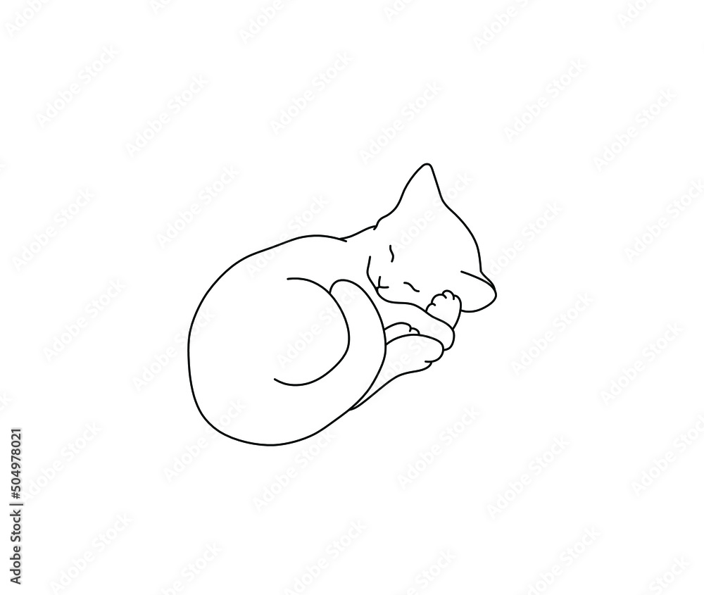 Vector isolated cat sleeping in cute pose colorless black and white ...