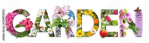 Garden. Floral letters. The letters are made from colorful flower photos. photo