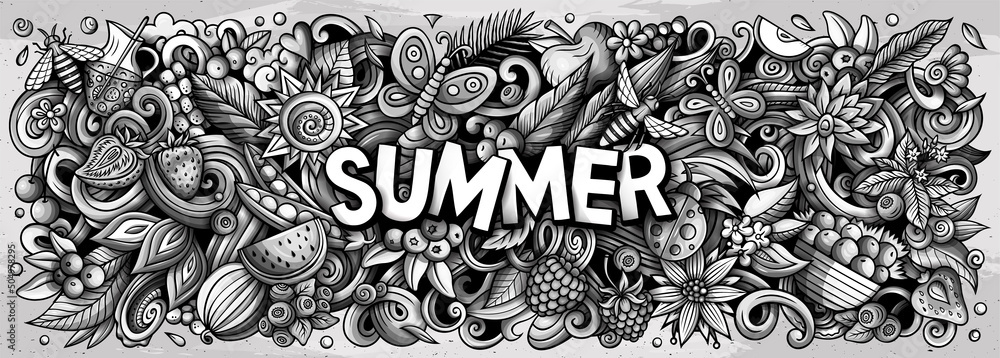 Summer hand drawn cartoon doodle illustration.