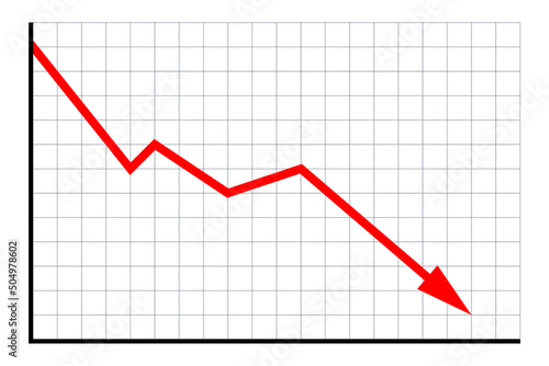 Financial market crash concept. Chart with red arrow. Flat vector illustration