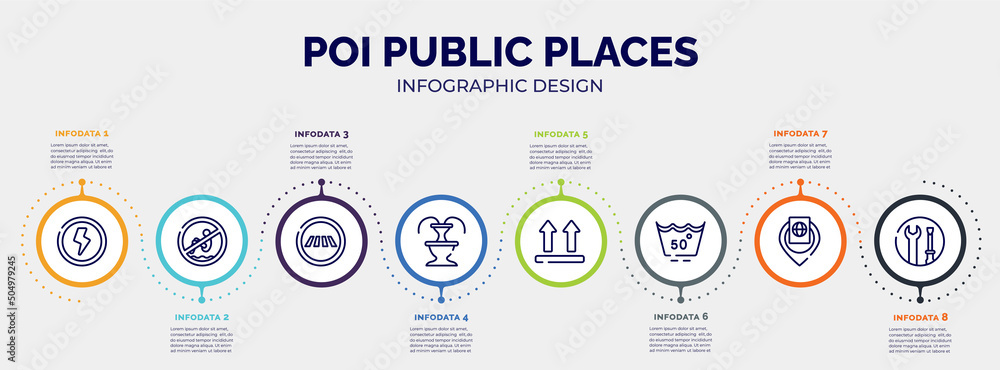 infographic for poi public places concept. vector infographic template with icons and 8 option or steps. included shock, no bomb jump, road crossing, fountain, lift, null, inmigration check point, infographic for poi public places concept. vector infographic template with icons and 8 option or steps. included shock, no bomb jump, road crossing, fountain, lift, null, inmigration check point,