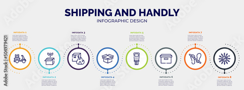 infographic for shipping and handly concept. vector infographic template with icons and 8 option or steps. included delivery courier, green logistics, flammable box, delivery package opened, payment