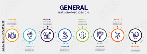 infographic for general concept. vector infographic template with icons and 8 option or steps. included mri scanner, lead conversion, stock prices, marketing plan, open source, painting work,