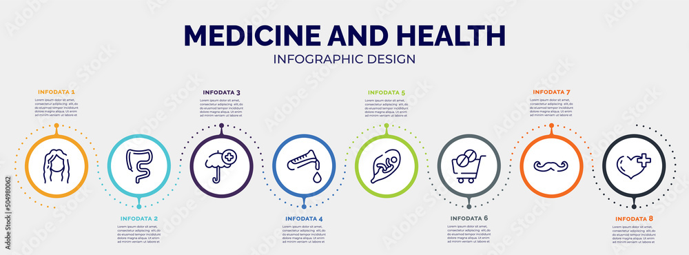 infographic for medicine and health concept. vector infographic template with icons and 8 option or steps. included long wavy hair, large intestine, umbrella with plus, test tube, flask and drop of infographic for medicine and health concept. vector infographic template with icons and 8 option or steps. included long wavy hair, large intestine, umbrella with plus, test tube, flask and drop of