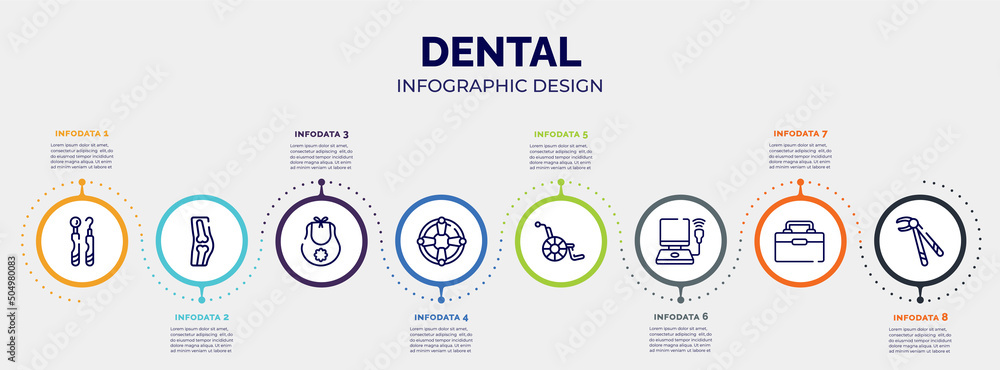 infographic for dental concept. vector infographic template with icons and 8 option or steps. included dental hook, orthopedics, baby bib, life saver, handicap, ultrasonography, organ container, infographic for dental concept. vector infographic template with icons and 8 option or steps. included dental hook, orthopedics, baby bib, life saver, handicap, ultrasonography, organ container,